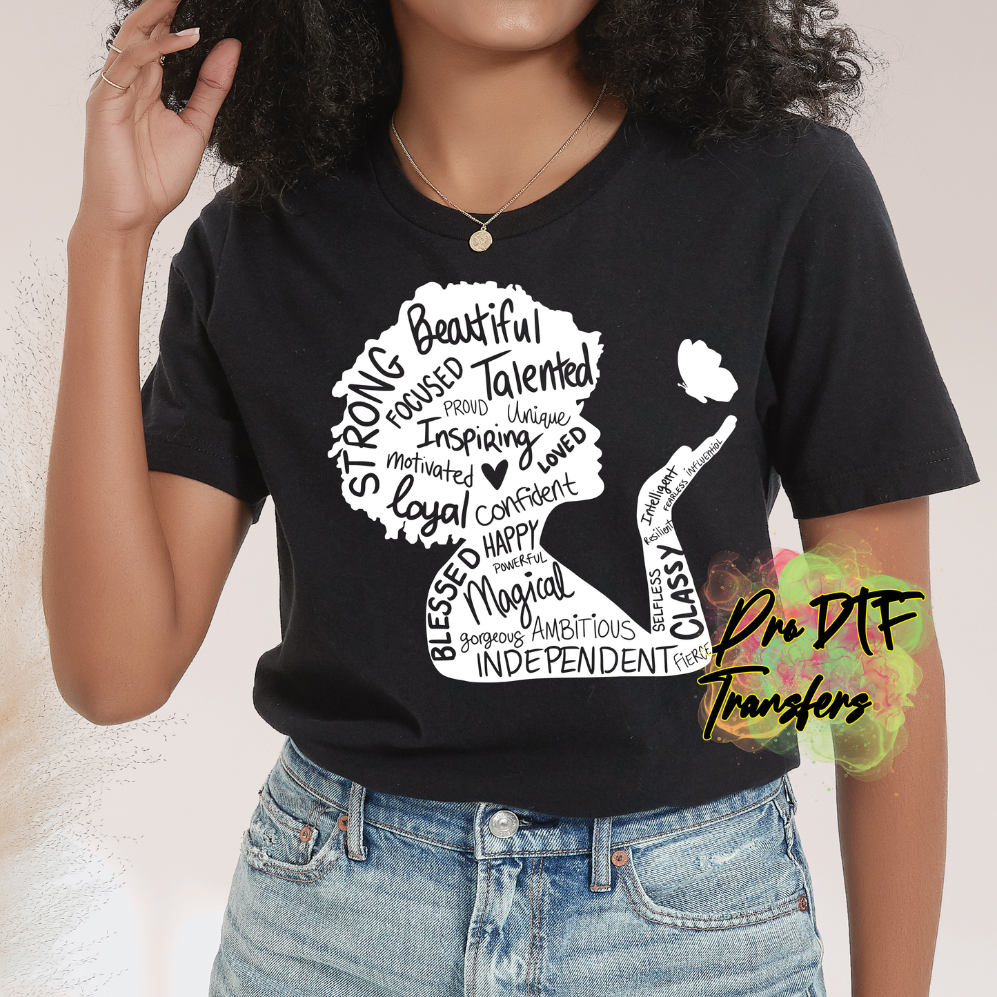 BH383 Black Girl Magic Butterfly Wht Text Full Color DTF Transfer