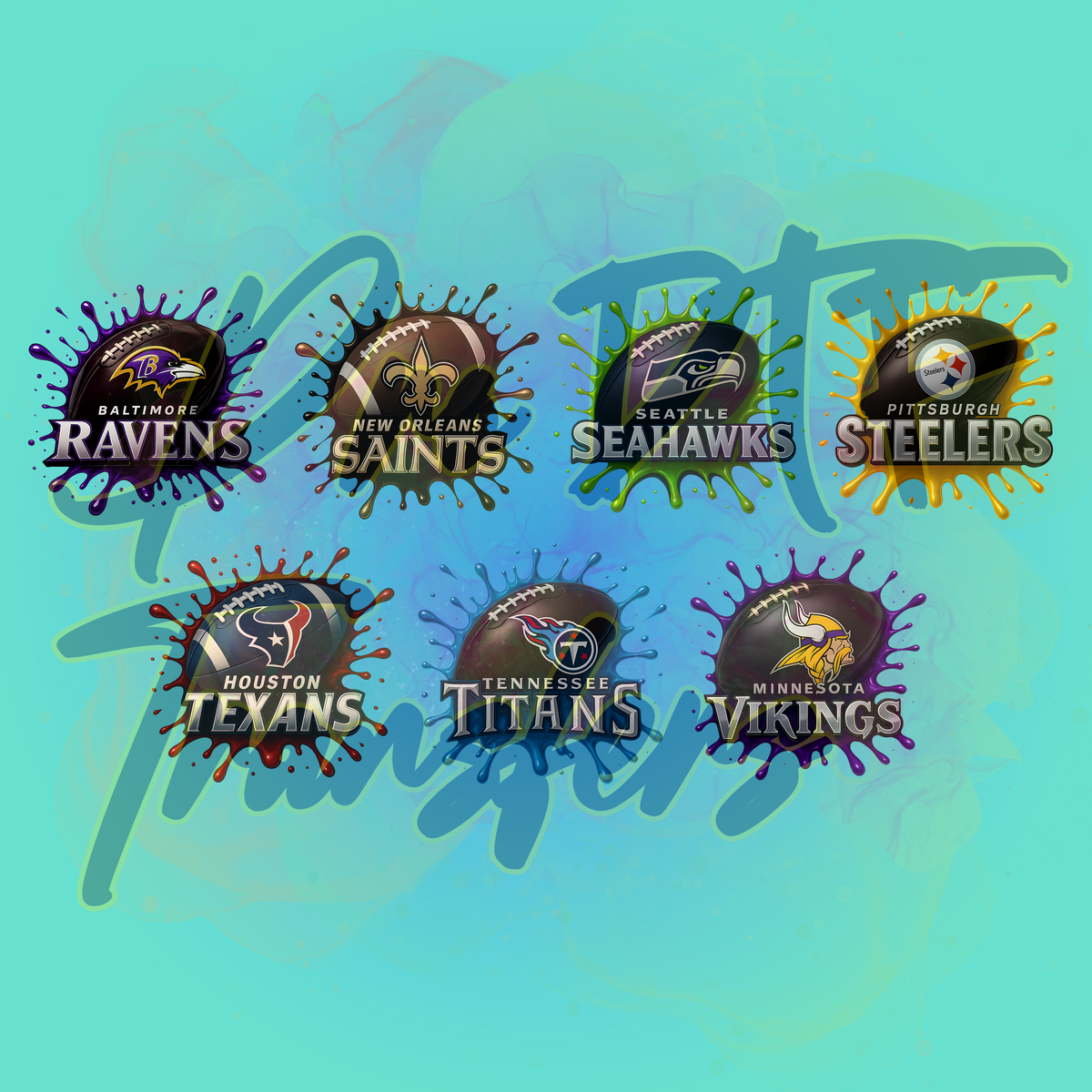 FBSP Football Splatter Teams Full Color DTF Transfer