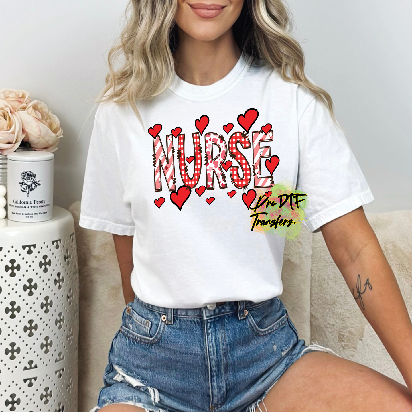 N200 Nurse Valentine Hearts Full Color DTF Transfer - Pro DTF Transfers