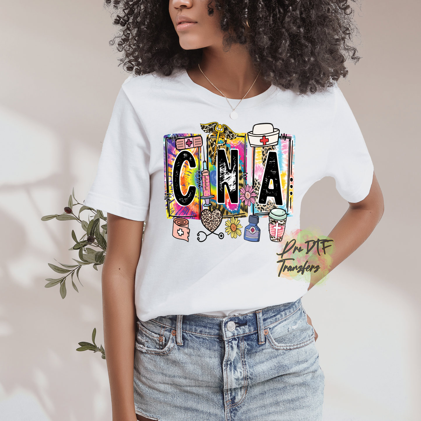 N225 Nurse CNA Leopard Tie Dye Full Color DTF Transfer - Pro DTF Transfers