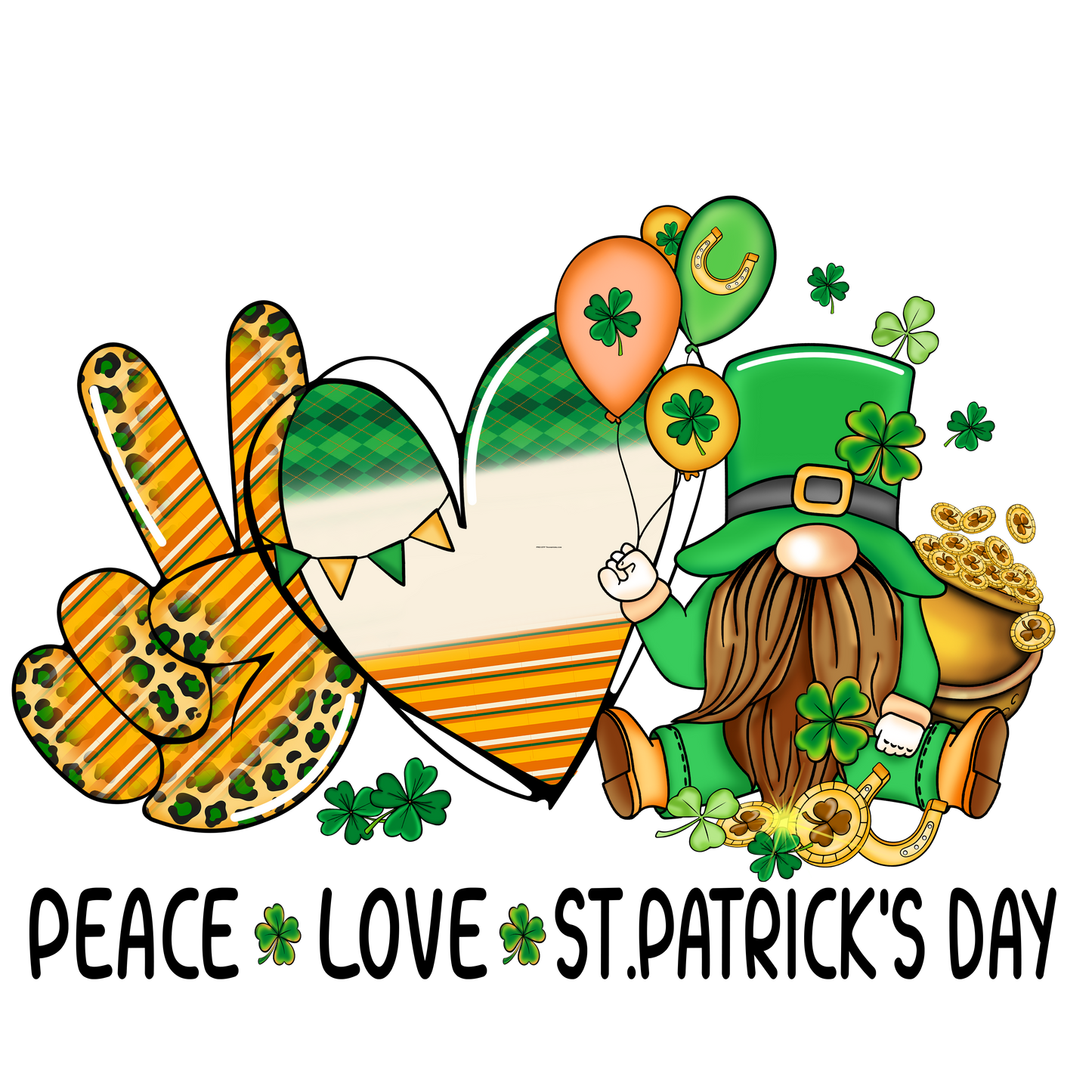 SP48 Peace Love St Patrick's Day Full Color DTF Transfer - Pro DTF Transfers
