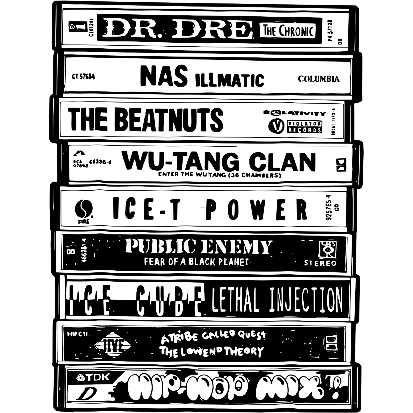 HH47 90's Rap Cassette Stack Full Color DTF Transfer - Pro DTF Transfers