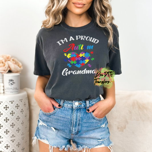 AA58 Autism Proud Grandma Heart Full Color DTF Transfer - Pro DTF Transfers