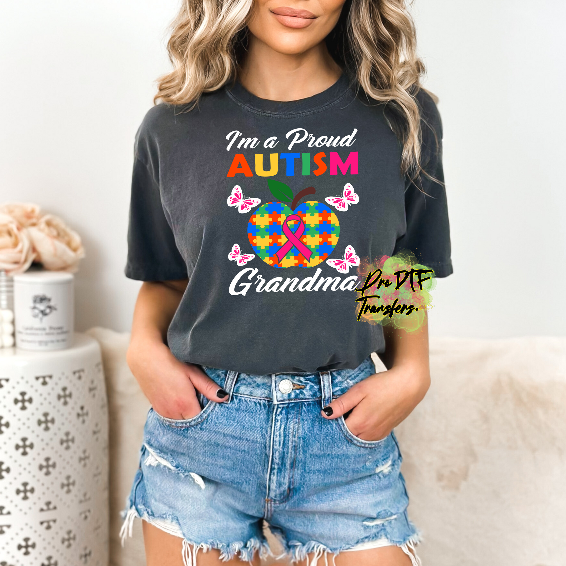 AA59 Autism Proud Grandma Apple Full Color DTF Transfer - Pro DTF Transfers
