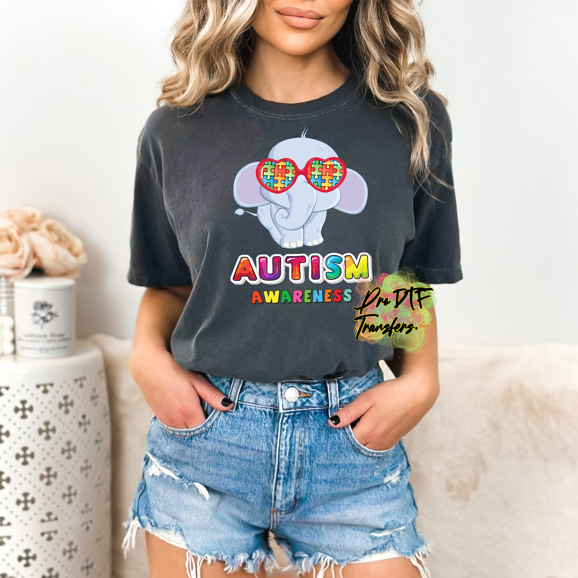 AA61 Autism Awareness Elephant Full Color DTF Transfer - Pro DTF Transfers