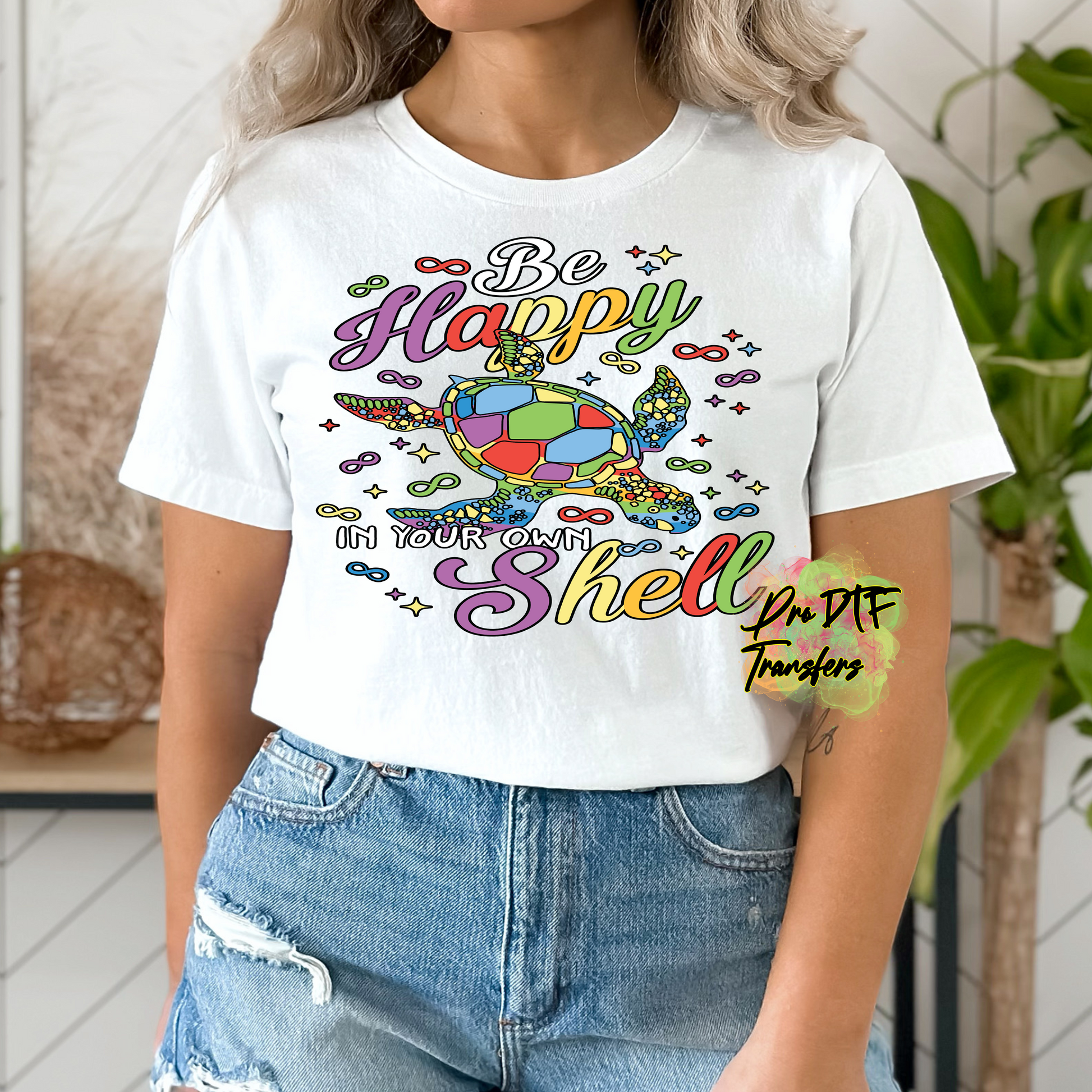 AA74 Be Happy Turtle Full Color DTF Transfer - Pro DTF Transfers