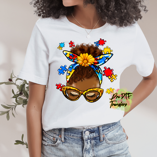 AA84 Autism Messy Bun Full Color DTF Transfer - Pro DTF Transfers