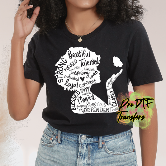 BH383 Black Girl Magic Butterfly Wht Text Full Color DTF Transfer