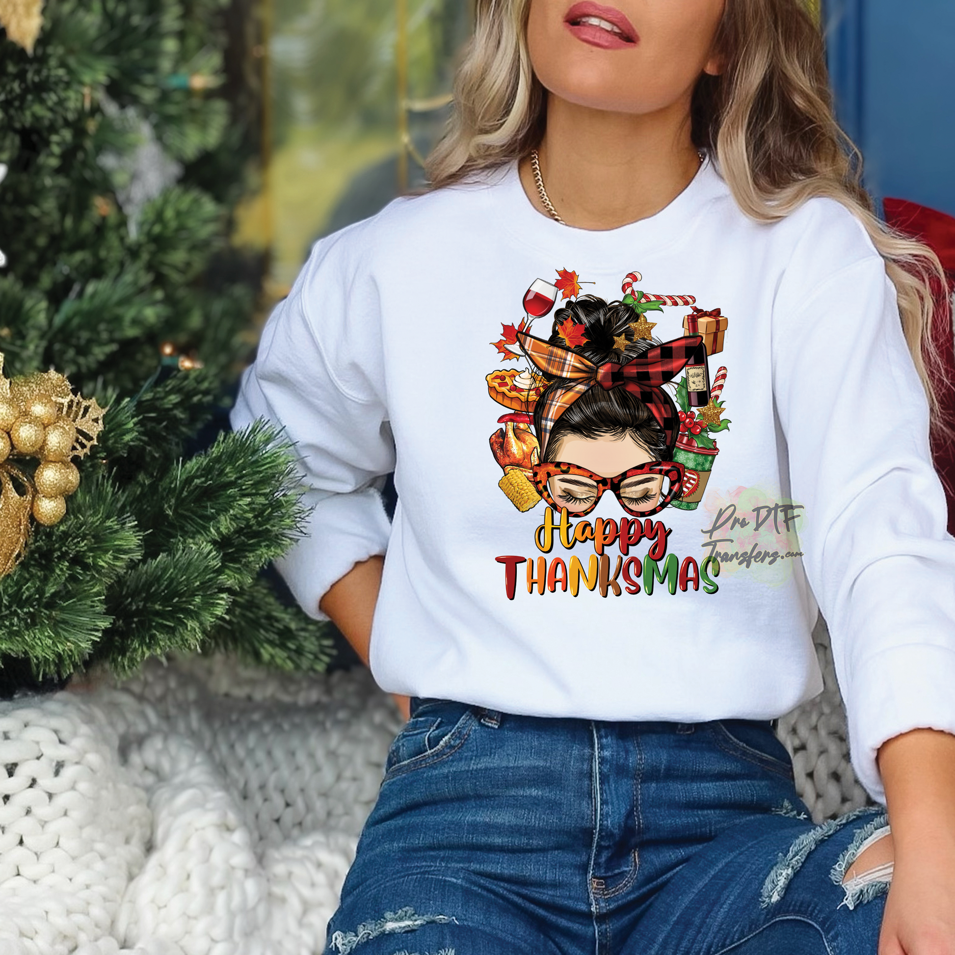 CM25 Happy ThanksMas Christmas Full Color DTF Transfer - Pro DTF Transfers