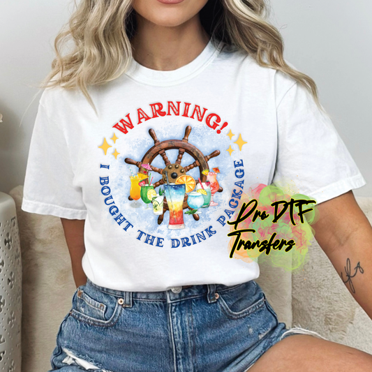 CR22 Warning Drink Package Cruise Full Color DTF Transfer