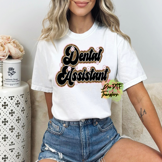 DA14 Dental Assistant Retro Leopard Full Color DTF Transfer - Pro DTF Transfers