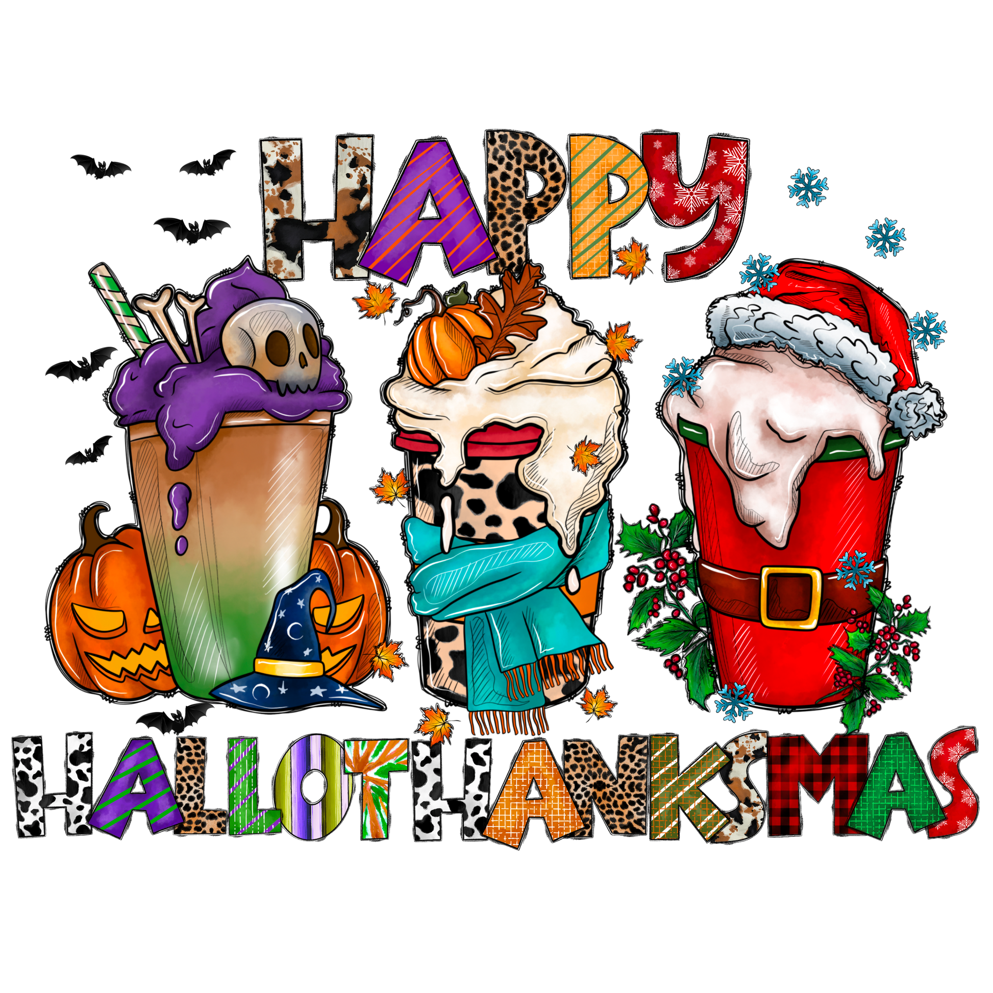 HW272 HalloThanksMas Full Color DTF Transfer - Pro DTF Transfers