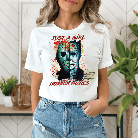 HW318 Just a Girl Horror Movies Full Color DTF Transfer - Pro DTF Transfers