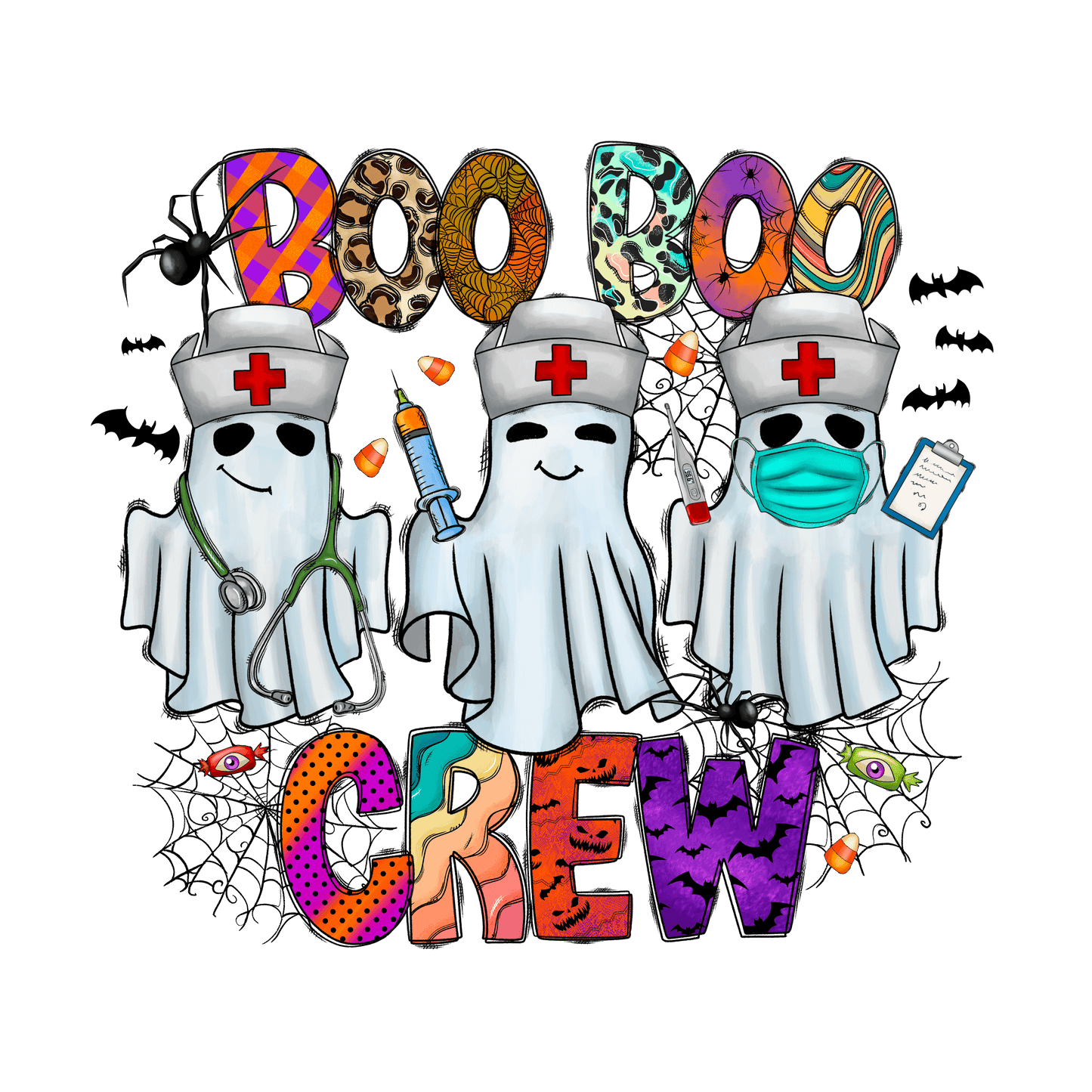 N179 Boo Boo Crew Nurse Halloween Full Color DTF Transfer - Pro DTF Transfers