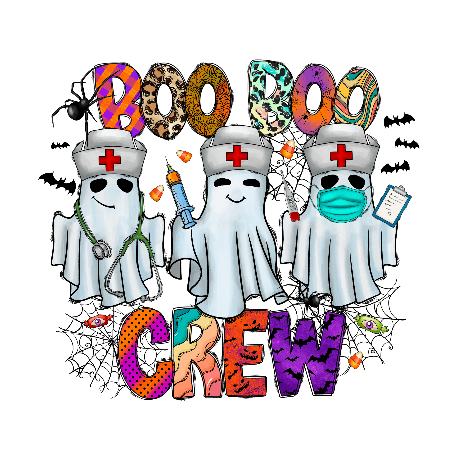N179 Boo Boo Crew Nurse Halloween Full Color DTF Transfer - Pro DTF Transfers