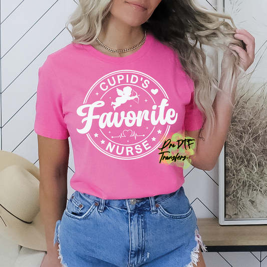 N205 Cupids Favorite Nurse Wht Text Valentine Full Color DTF Transfer - Pro DTF Transfers