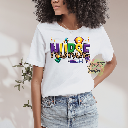 N221 Nurse Mardi Gras Full Color DTF Transfer - Pro DTF Transfers