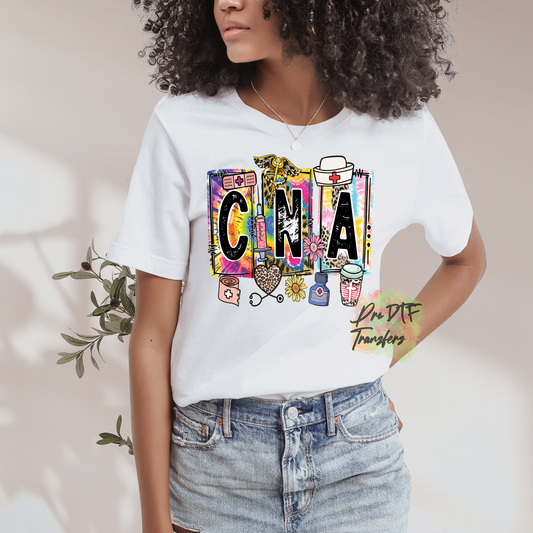 N225 Nurse CNA Leopard Tie Dye Full Color DTF Transfer - Pro DTF Transfers