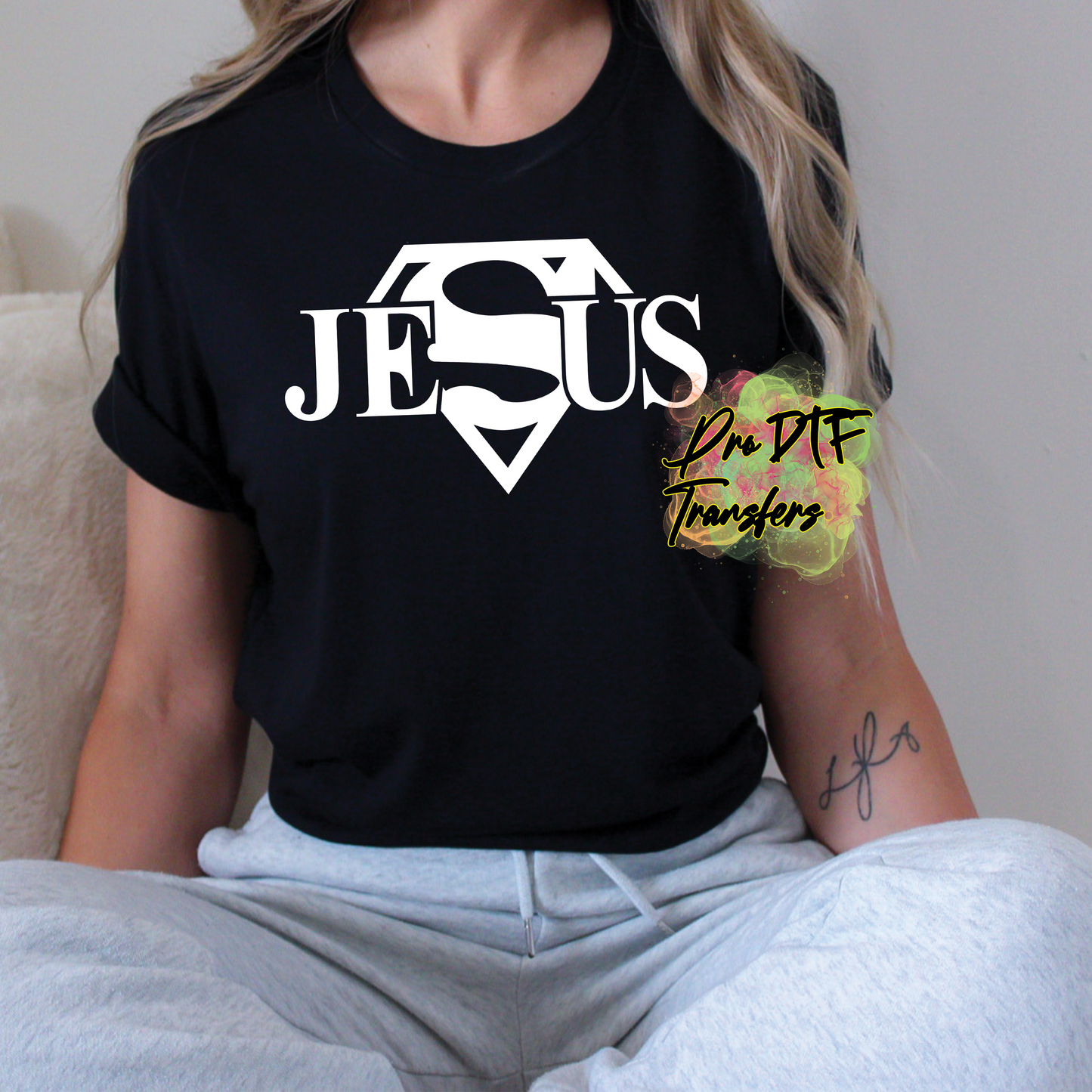 RG138 Jesus Wht Text Full Color DTF Transfer