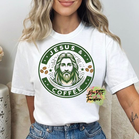 RG64 Jesus and Coffee Color DTF Transfer - Pro DTF Transfers