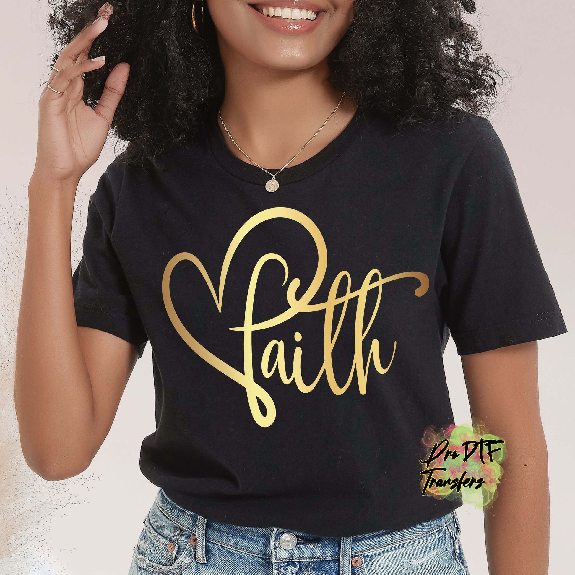 RG69 Faith Gold Full Color DTF Transfer - Pro DTF Transfers