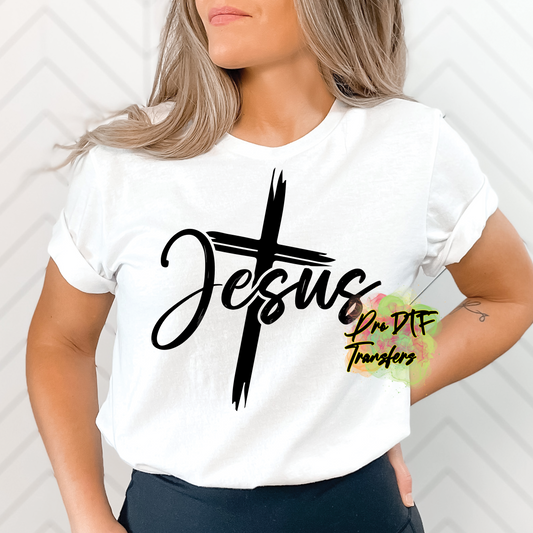 RG73 Jesus Cross Blk-Text Full Color DTF Transfer