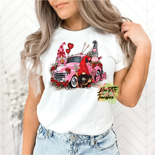 VD241 Gnome Pink Truck Love Full Color Transfer - Pro DTF Transfers