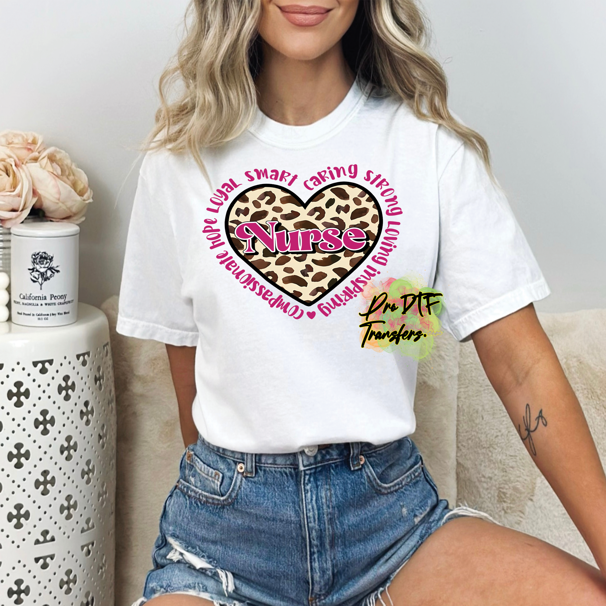 VD323 Nurse Leopard Heart Full Color Transfer - Pro DTF Transfers