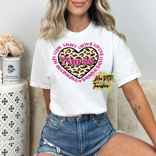 VD323 Nurse Leopard Heart Full Color Transfer - Pro DTF Transfers