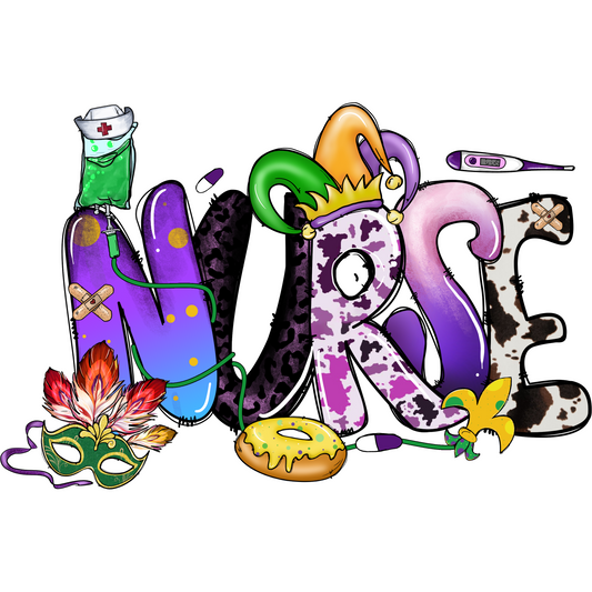 NMG4 Mardi Gras Nurse 3 Full Color DTF Transfer - Pro DTF Transfers