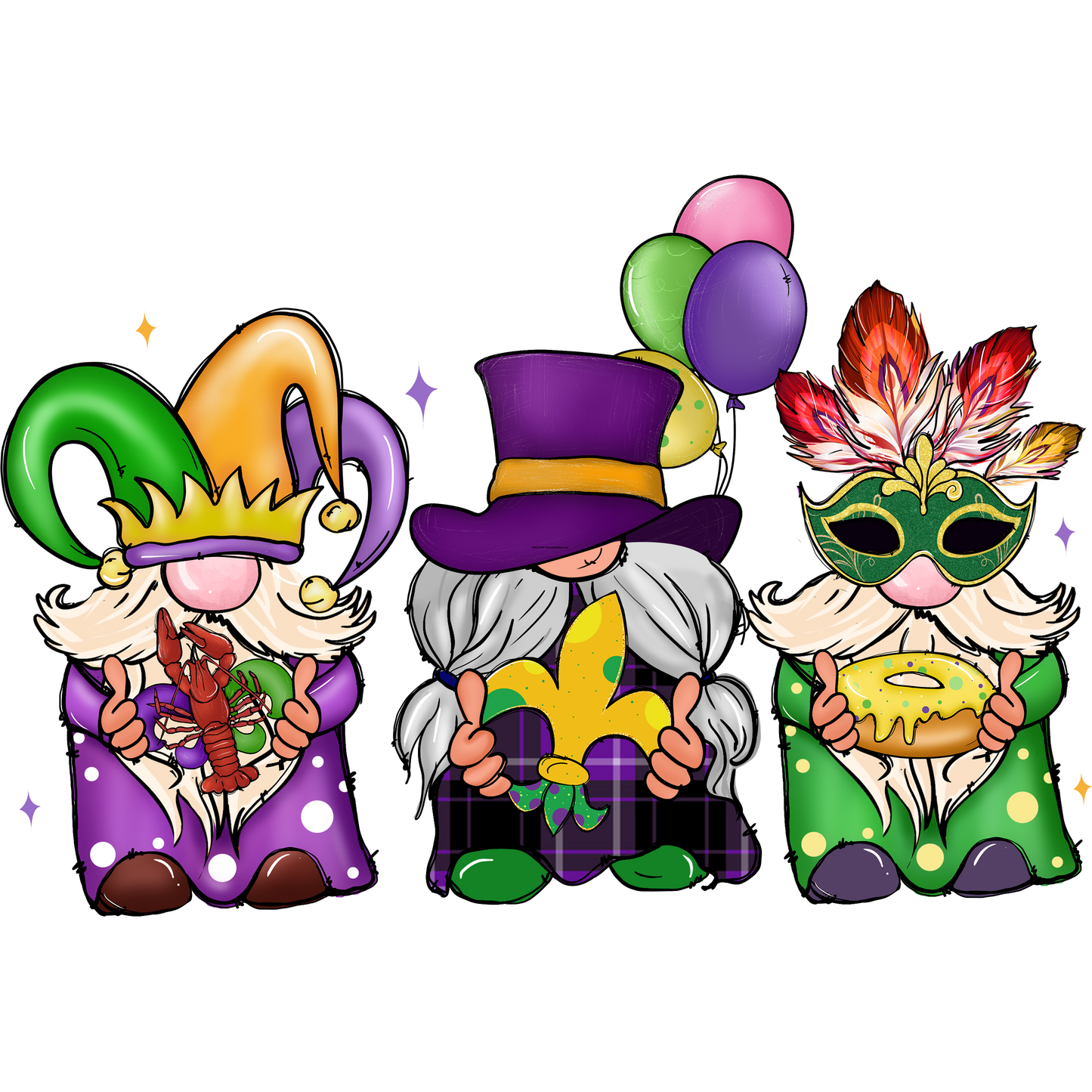 Gnomes of Mardi Gras Full Color Transfer - Pro DTF Transfers