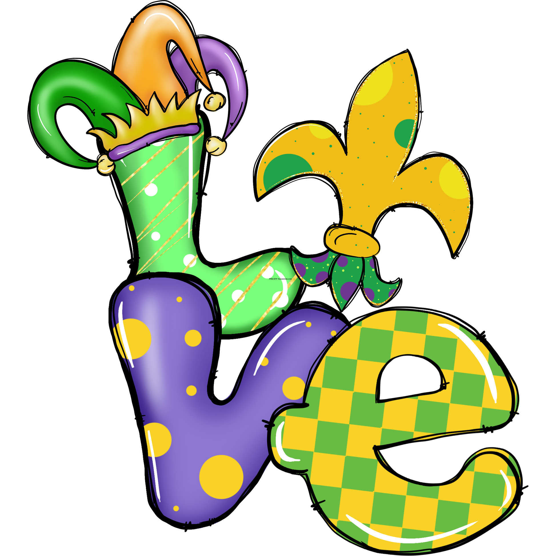Love Mardi Gras Full Color Transfer - Pro DTF Transfers