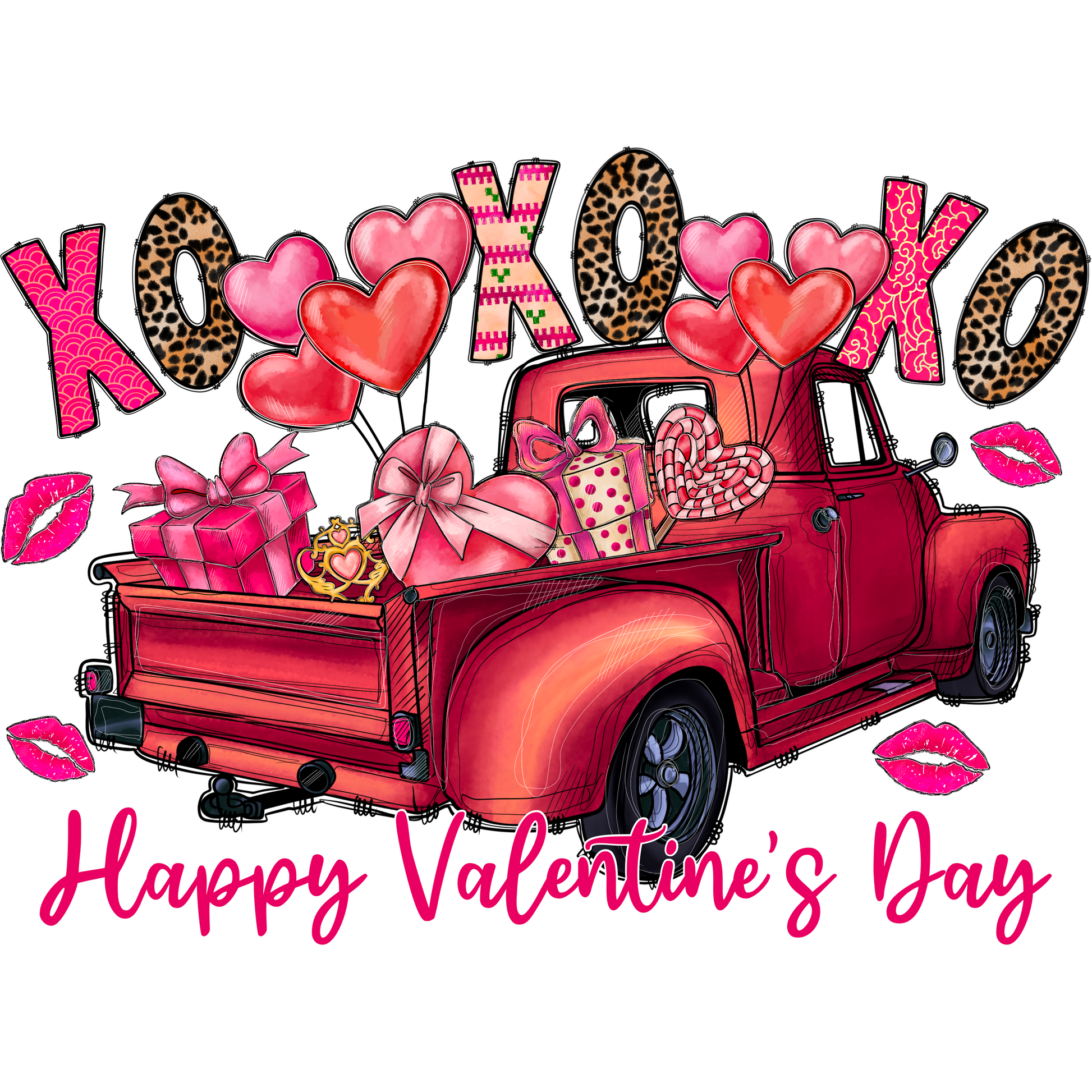 VD251 XOXO Valentine Truck Full Color Transfer - Pro DTF Transfers