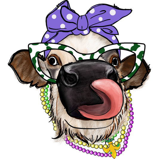 Mardi Gras Cow Mardi Gras Full Color Transfer - Pro DTF Transfers