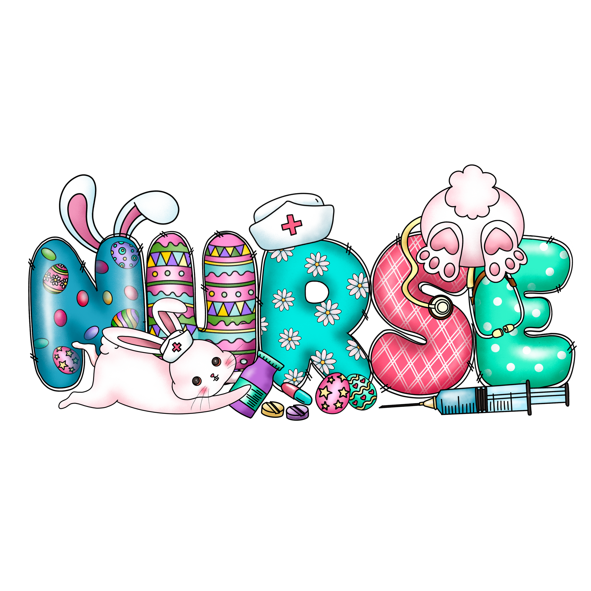 N130 Easter Nurse 10 Full Color DTF Transfer - Pro DTF Transfers