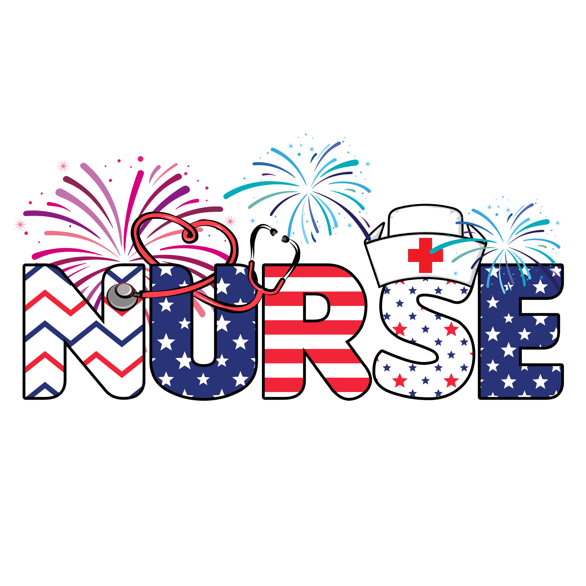 J91 4th of July Nurse Full Color DTF Transfer - Pro DTF Transfers