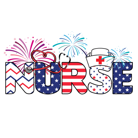 J91 4th of July Nurse Full Color DTF Transfer - Pro DTF Transfers