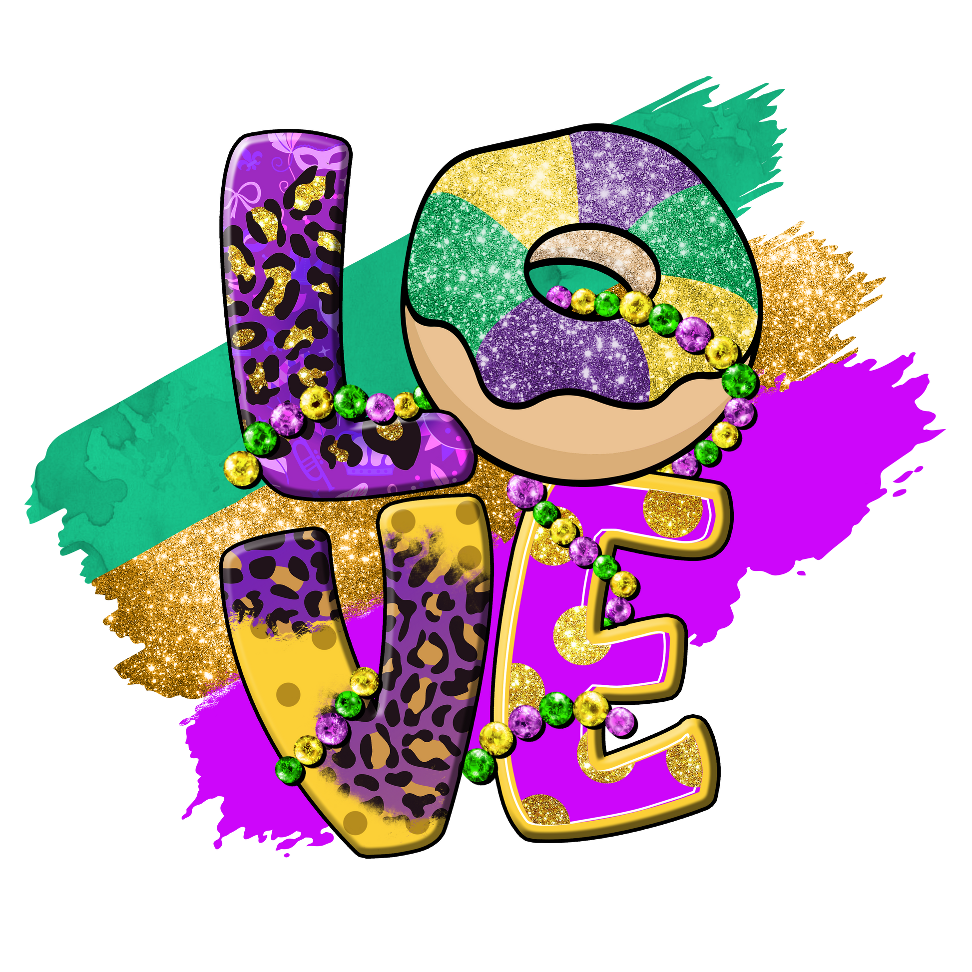 Love 3 Mardi Gras Full Color Transfer - Pro DTF Transfers