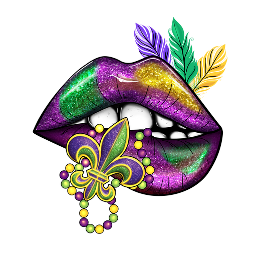 Lips Beads n Feathers Mardi Gras Full Color Transfer - Pro DTF Transfers