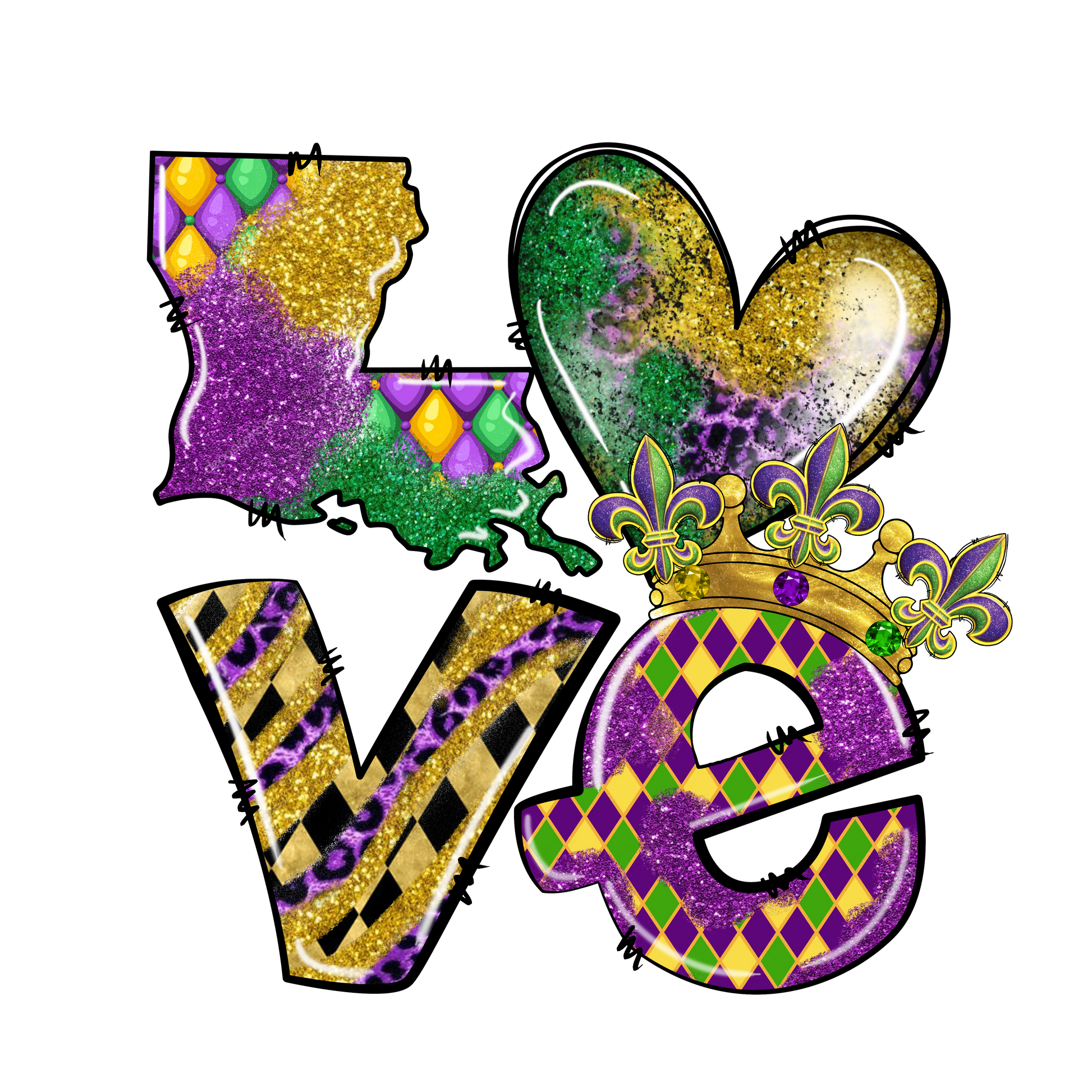 MG62 Love 2 Mardi Gras Full Color Transfer - Pro DTF Transfers