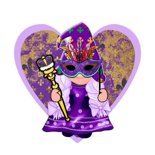 Gnome Heart Mardi Gras Full Color Transfer - Pro DTF Transfers