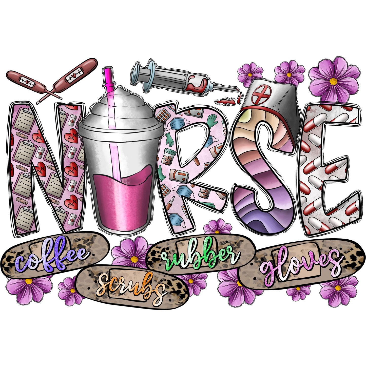 N55 Latte Nurse Full Color DTF Transfer - Pro DTF Transfers