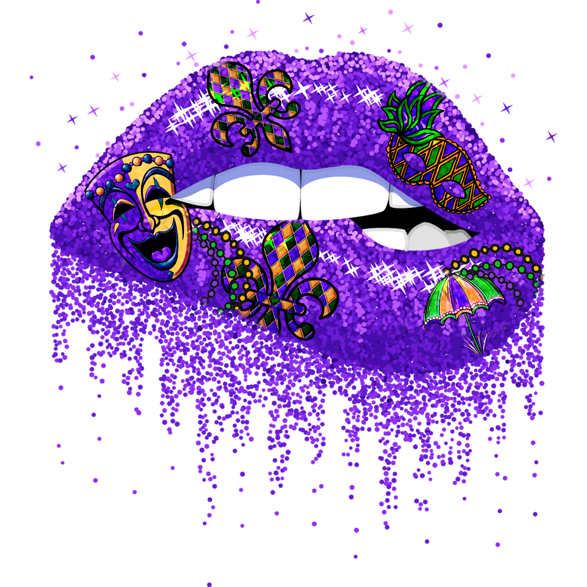 MG67 Purple Lips Drip Mardi Gras Full Color Transfer - Pro DTF Transfers