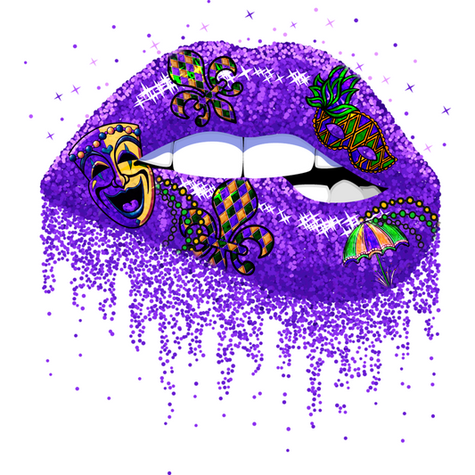 MG67 Purple Lips Drip Mardi Gras Full Color Transfer - Pro DTF Transfers