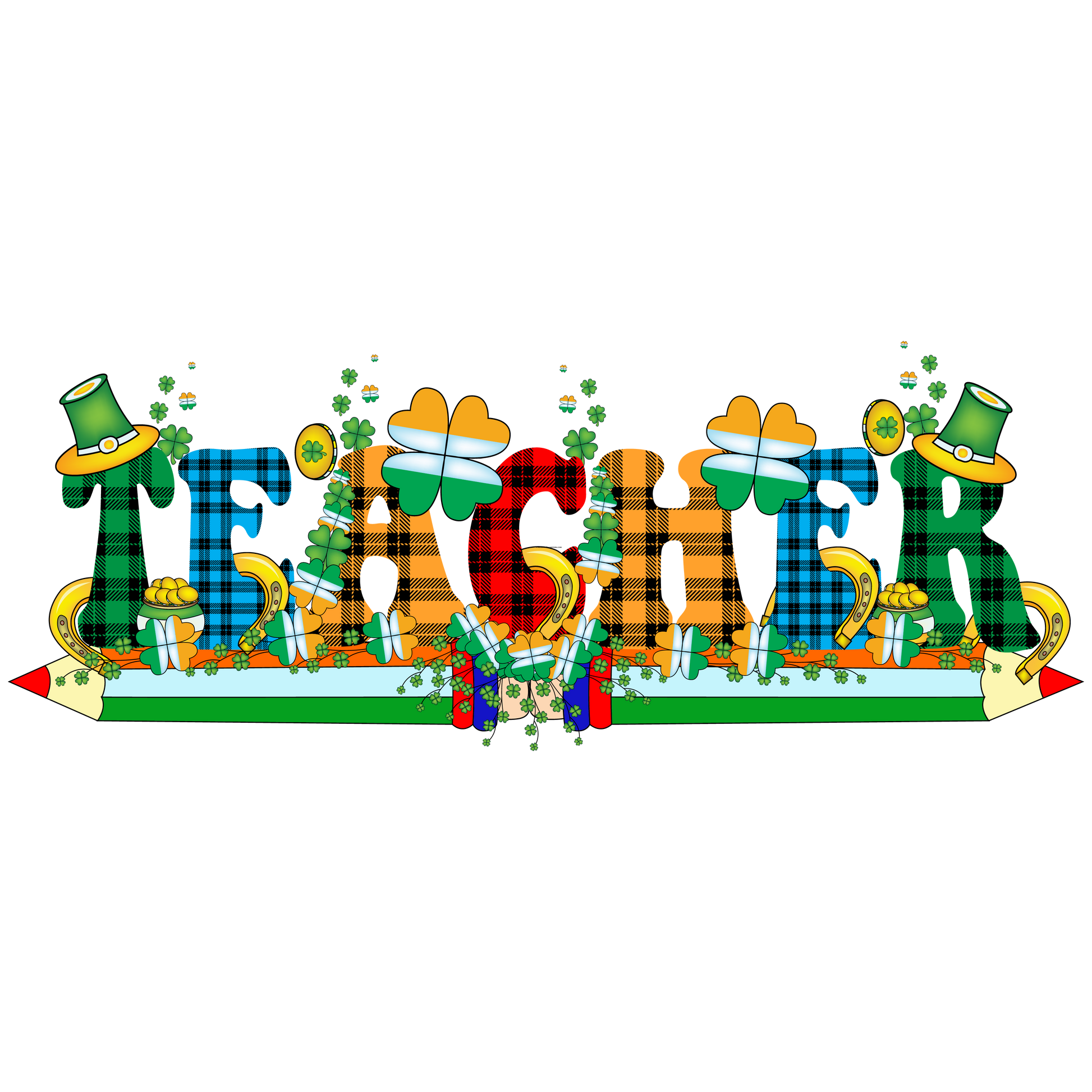 Teacher St Patrick Pencil Full Color DTF Transfer - Pro DTF Transfers