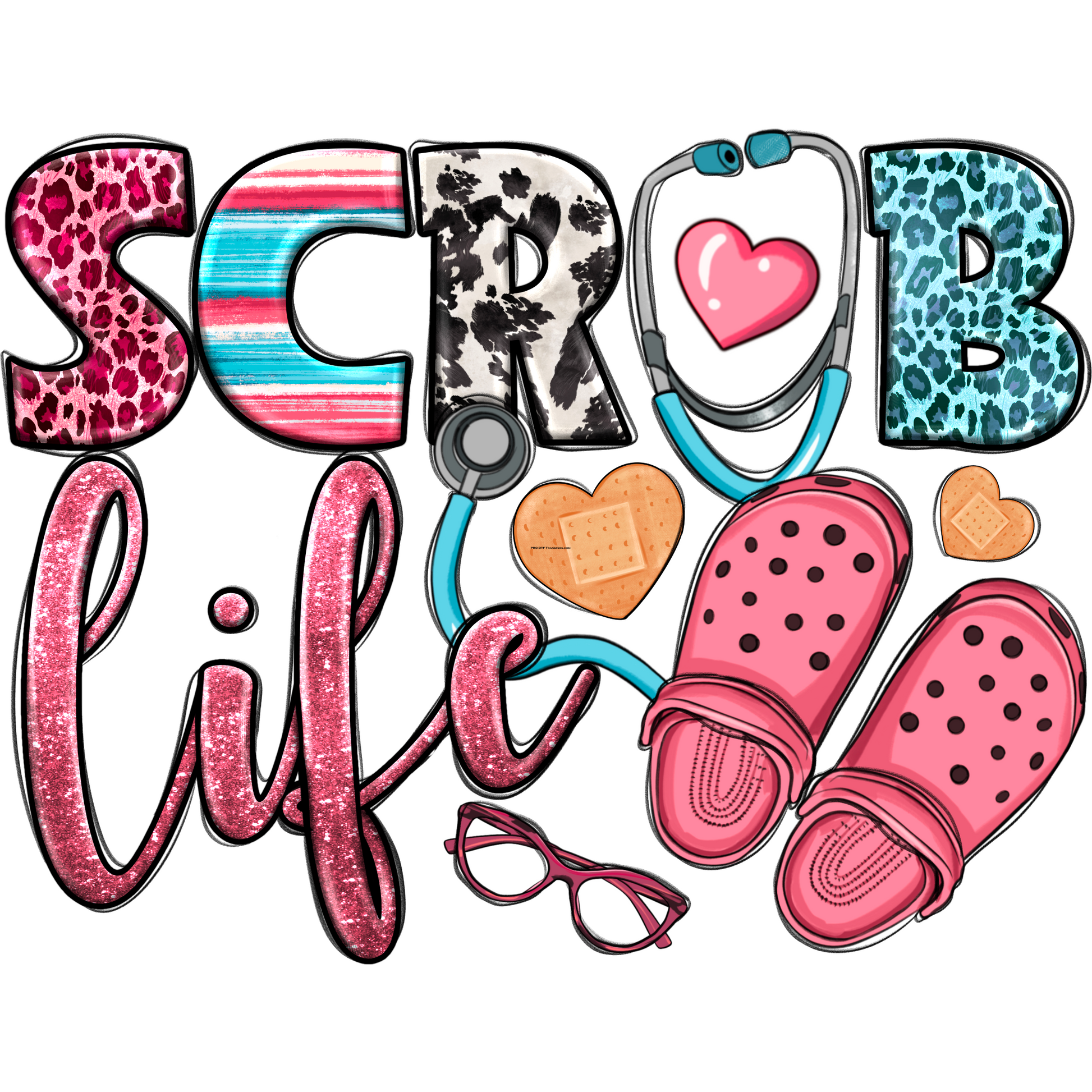 N68 Scrub Life Crocs Full Color DTF Transfer - Pro DTF Transfers