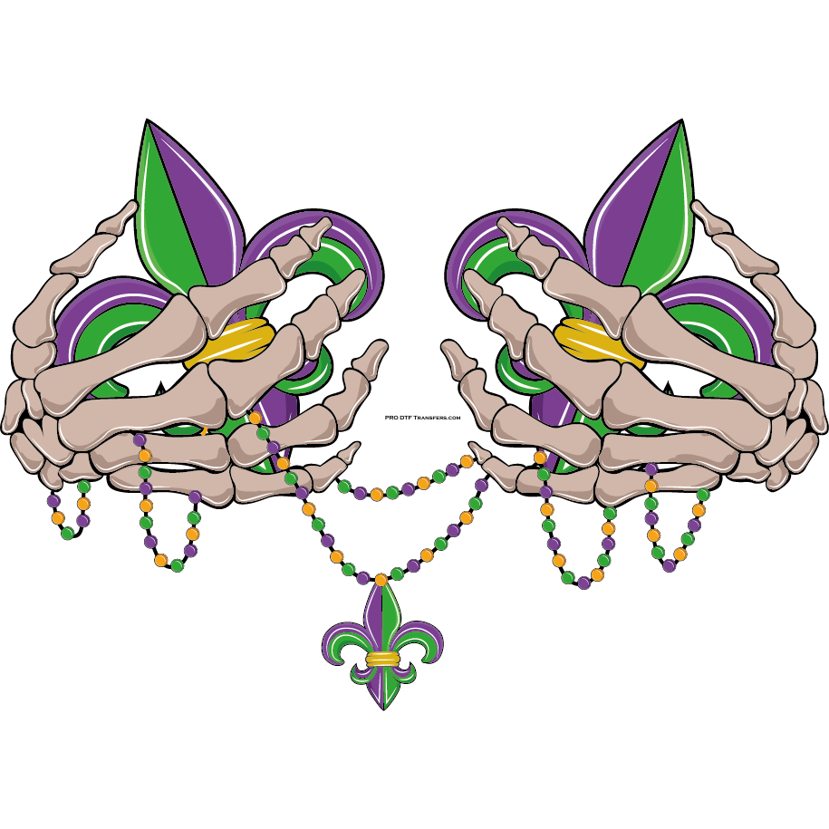 MG71 Skeleton Hands Mardi Gras Full Color Transfer - Pro DTF Transfers