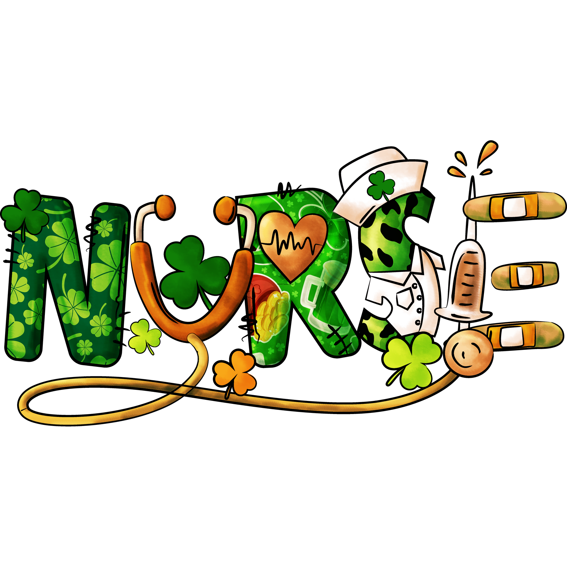 Nurse Stethoscope St Patrick's Day Full Color DTF Transfer - Pro DTF Transfers