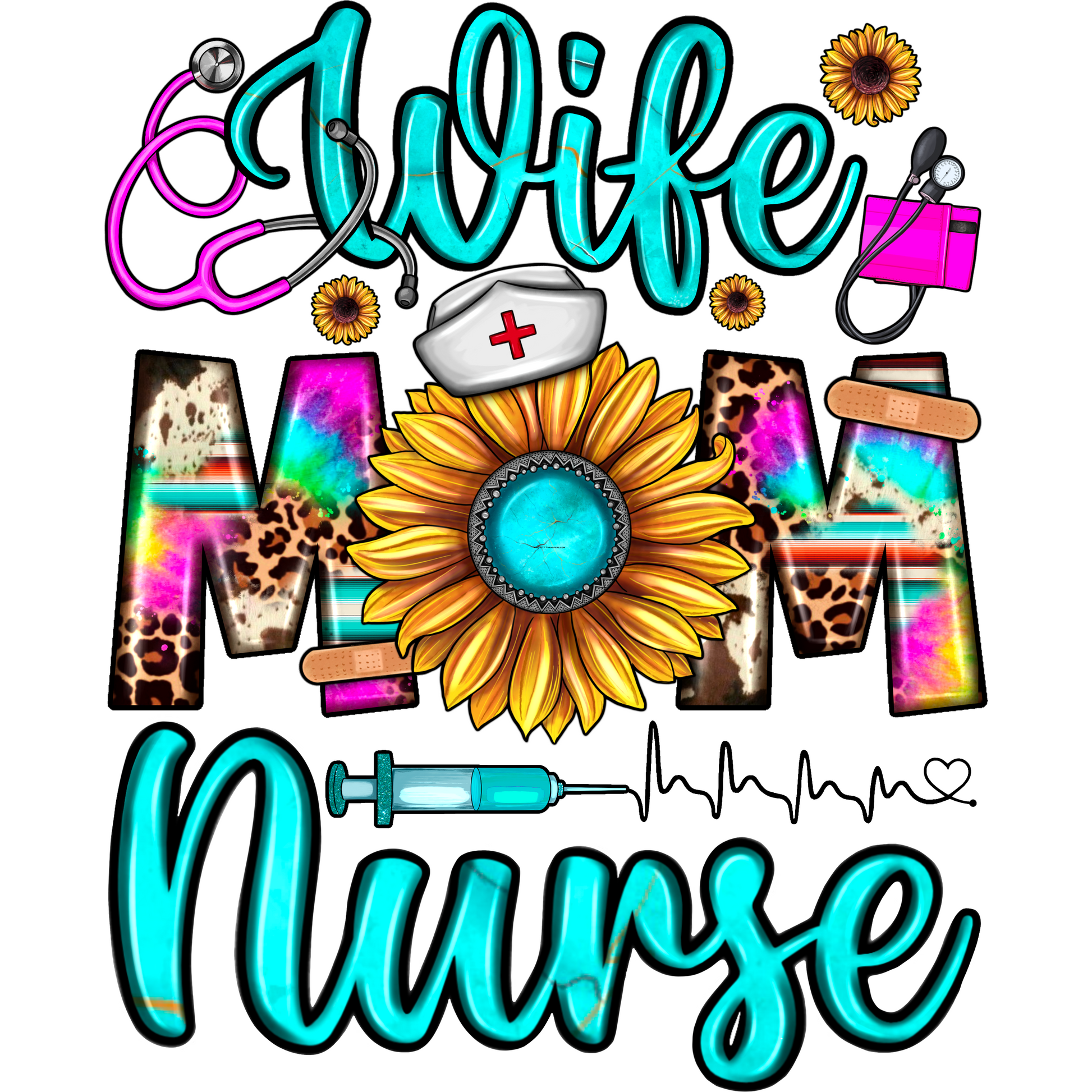 N80 Wife Mom Nurse Full Color DTF Transfer - Pro DTF Transfers