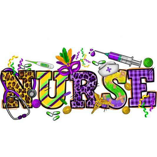 N145 Mardi Gras Nurse 2 Full Color DTF Transfer - Pro DTF Transfers